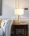 gold iron table lamp white fabric drum shade bedroom living room
