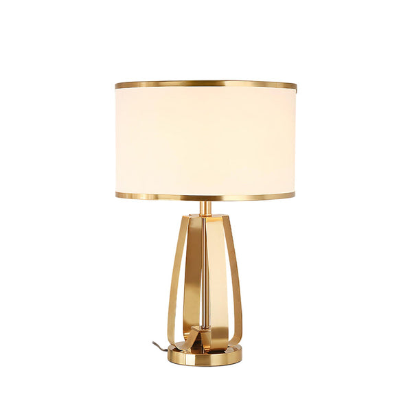 gold iron table lamp white fabric drum shade bedroom living room