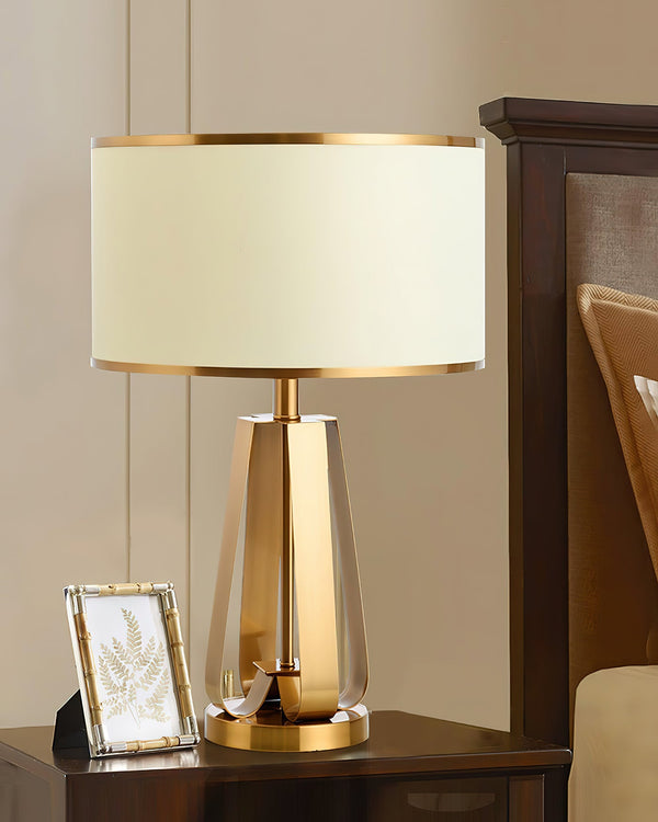 gold iron table lamp white fabric drum shade bedroom living room