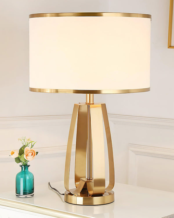 gold iron table lamp white fabric drum shade bedroom living room