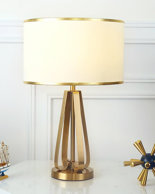 gold iron table lamp white fabric drum shade bedroom living room