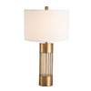 gold metal table lamp white fabric drum shade bedroom living room