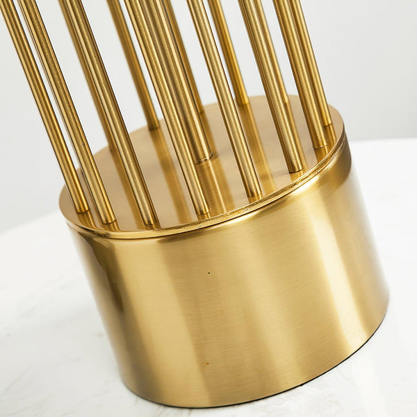 gold metal table lamp white fabric drum shade bedroom living room