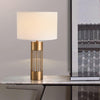 gold metal table lamp white fabric drum shade bedroom living room