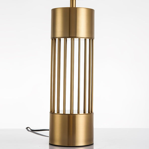 gold metal table lamp white fabric drum shade bedroom living room