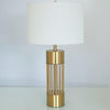 gold metal table lamp white fabric drum shade bedroom living room