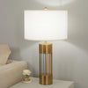 gold metal table lamp white fabric drum shade bedroom living room