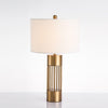 gold metal table lamp white fabric drum shade bedroom living room