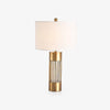 gold metal table lamp white fabric drum shade bedroom living room