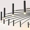 Linear Sputnik Chandelier Black Metal 12 Light Modern Hanging Lights