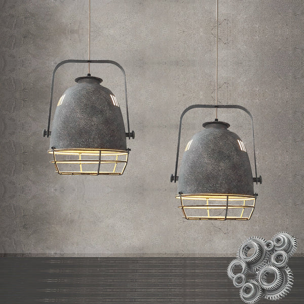 industrial brushed silver iron quarry pendant light