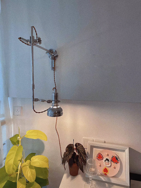 industrial chrome aluminum swing arm plug in wall lamp