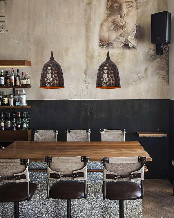 industrial copper iron cylindrical pendant light