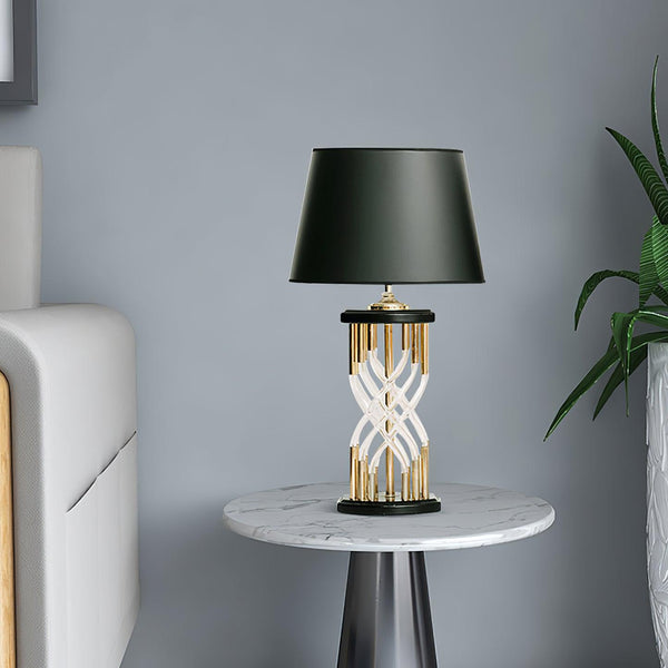 industrial glass table lamp gold black fabric shade
