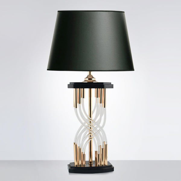 industrial glass table lamp gold black fabric shade