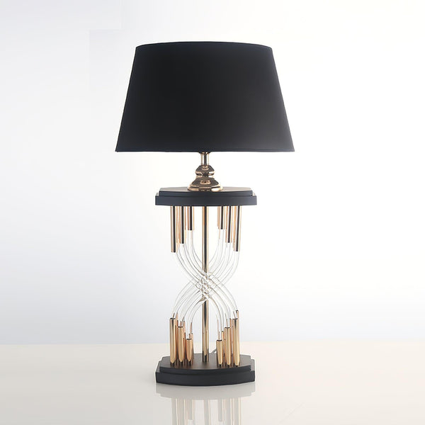industrial glass table lamp gold black fabric shade