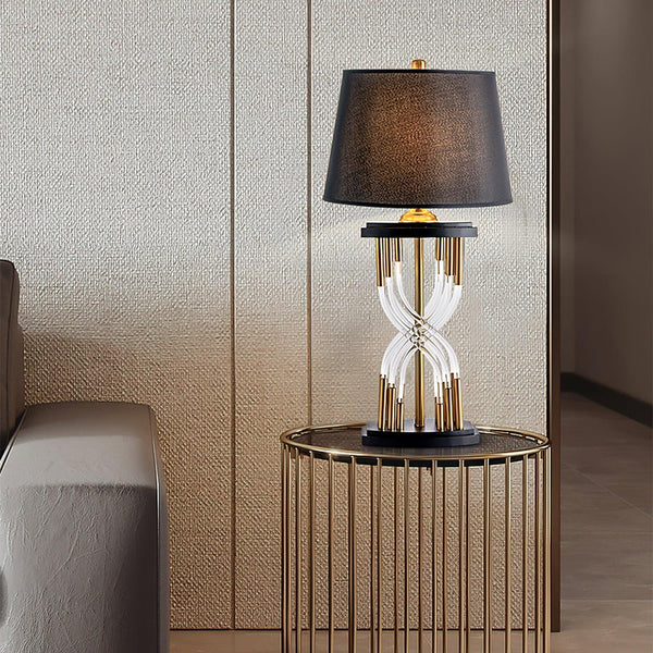 industrial glass table lamp gold black fabric shade