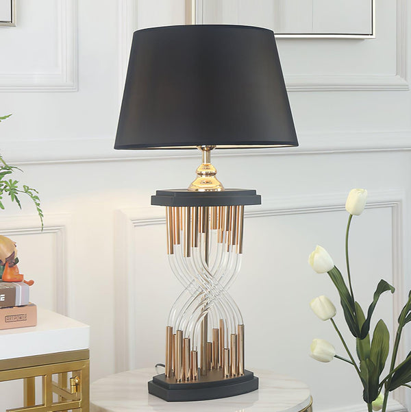 industrial glass table lamp gold black fabric shade