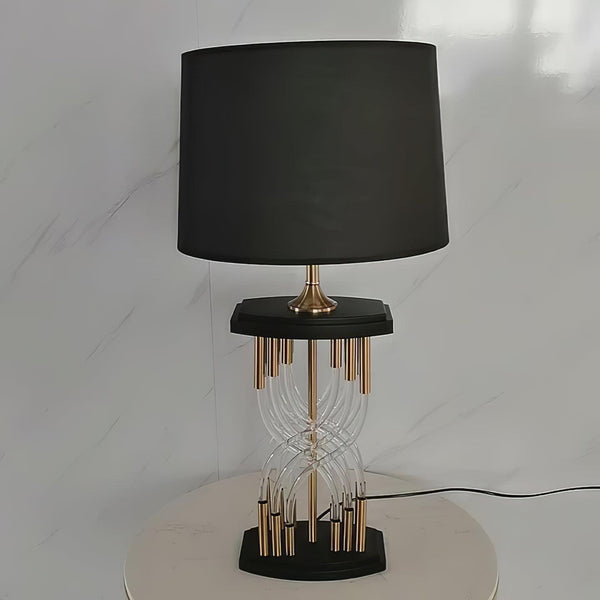 industrial glass table lamp gold black fabric shade