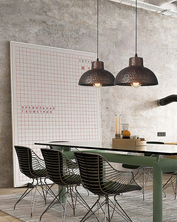 industrial weathered iron dome pendant light
