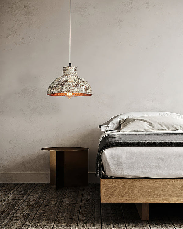industrial weathered iron dome pendant light