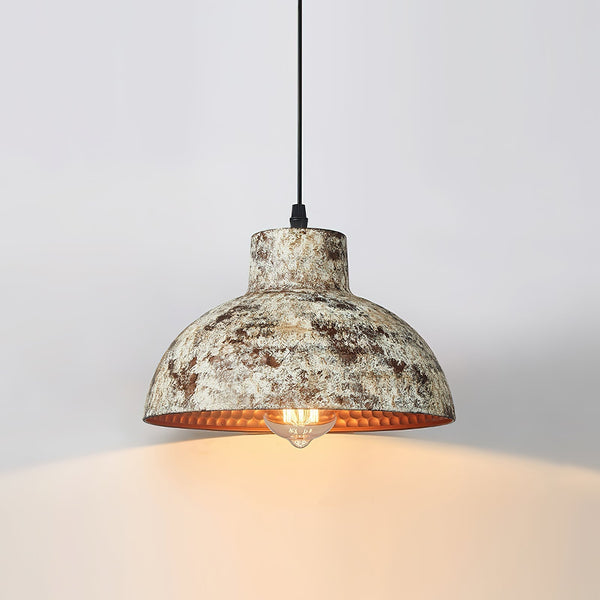 industrial weathered iron dome pendant light