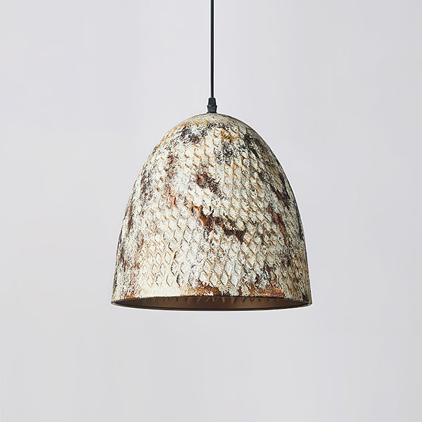 industrial weathered iron dome pendant light