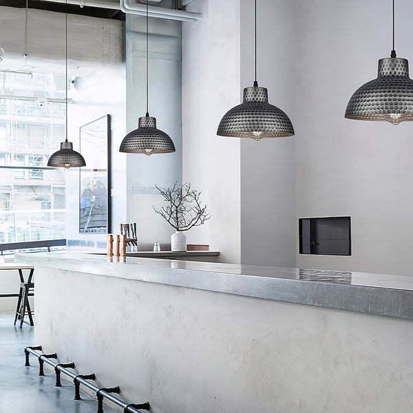 industrial weathered iron dome pendant light