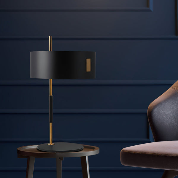 iron table lamp with white shade for desk and reading nook