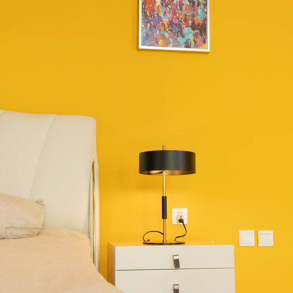 iron table lamp with white shade for desk and reading nook