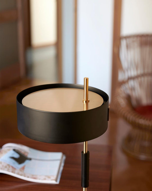 iron table lamp with white shade for desk and reading nook