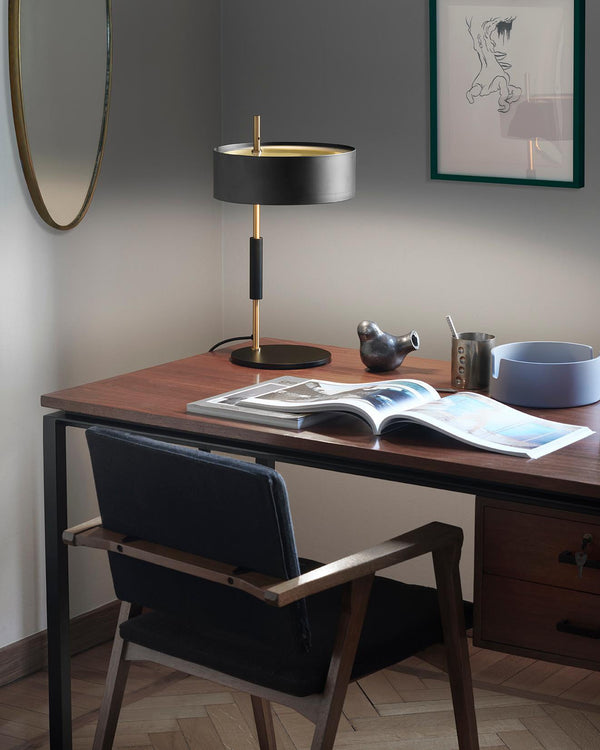 iron table lamp with white shade for desk and reading nook