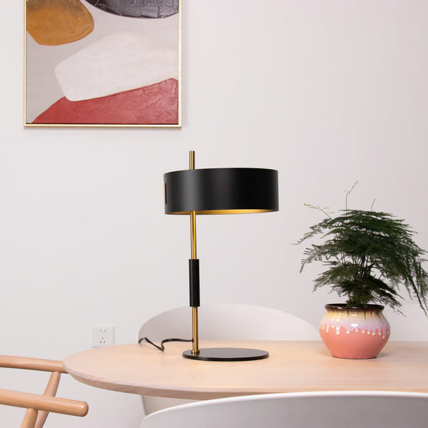 iron table lamp with white shade for desk and reading nook
