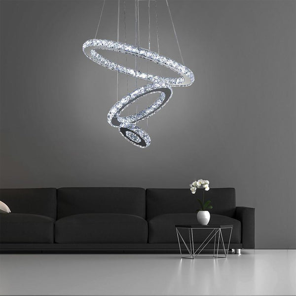 3 Ring Adjustable Circles Tiered Crystal Bling Hanging Modern Chandeliers