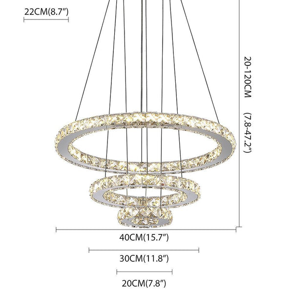 3 Ring Adjustable Circles Tiered Crystal Bling Hanging Modern Chandeliers