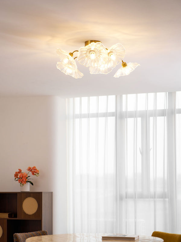 lotus leaf glass semi flush ceiling light copper