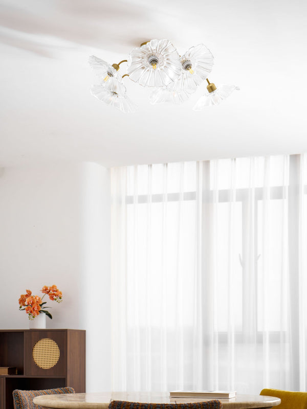 lotus leaf glass semi flush ceiling light copper