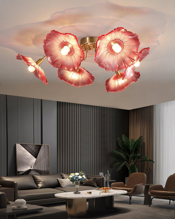 lotus leaf glass semi flush ceiling light copper