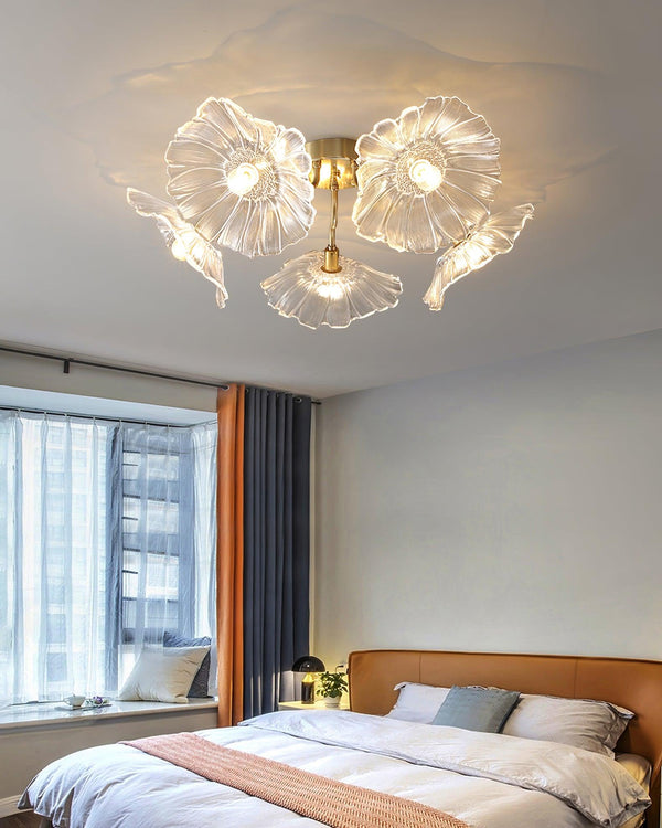 lotus leaf glass semi flush ceiling light copper