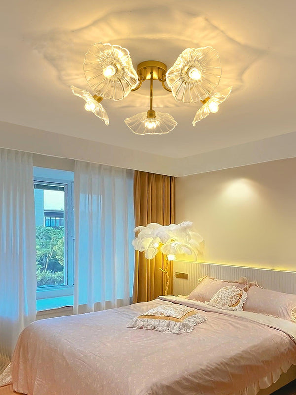 lotus leaf glass semi flush ceiling light copper