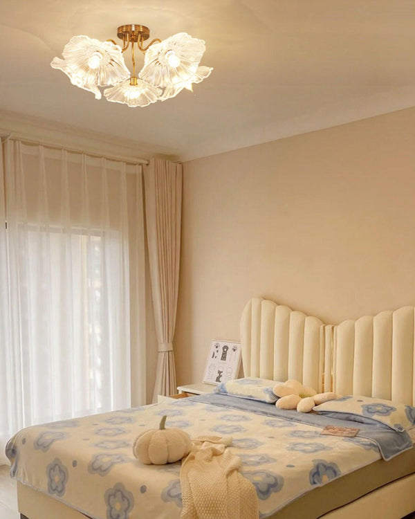 lotus leaf glass semi flush ceiling light copper