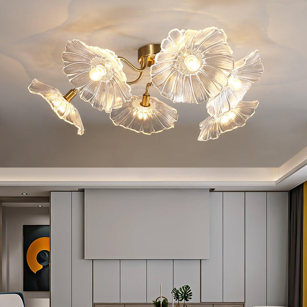 lotus leaf glass semi flush ceiling light copper