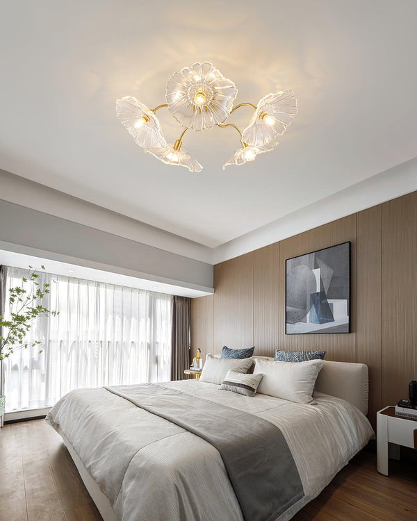 lotus leaf glass semi flush ceiling light copper