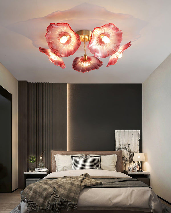 lotus leaf glass semi flush ceiling light copper