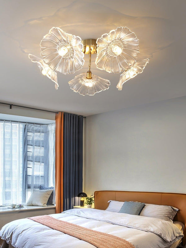 lotus leaf glass semi flush ceiling light copper