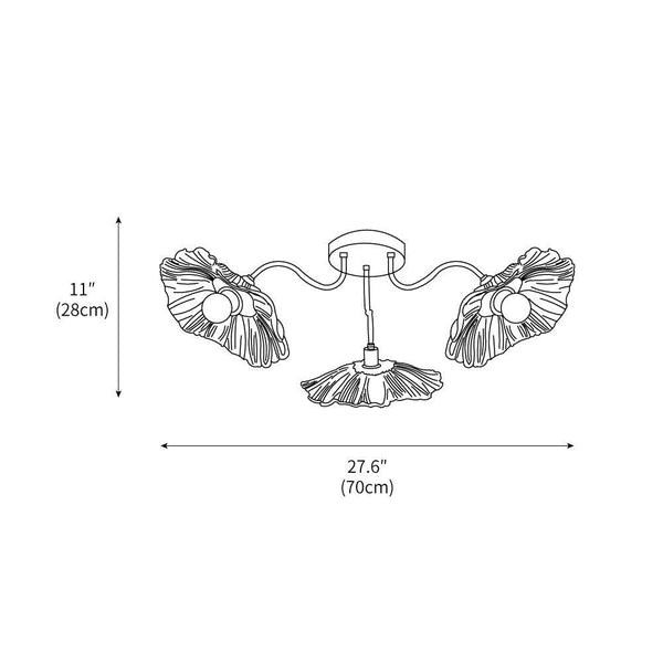 lotus leaf glass semi flush ceiling light copper