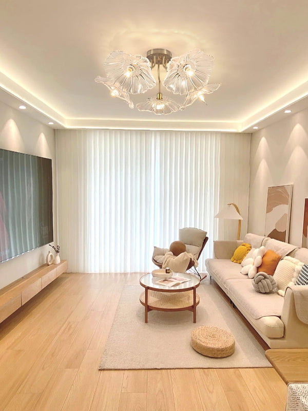 lotus leaf glass semi flush ceiling light copper