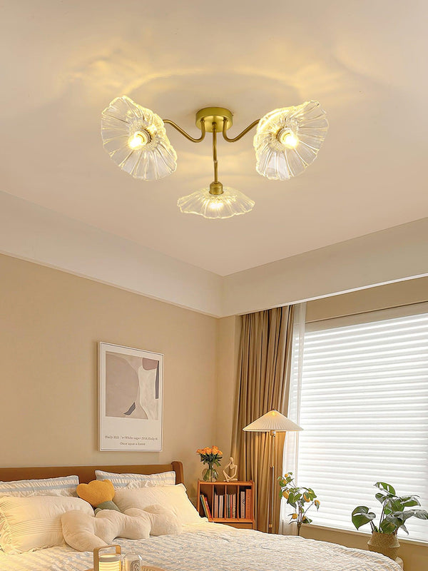lotus leaf glass semi flush ceiling light copper