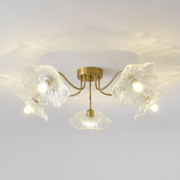 lotus leaf glass semi flush ceiling light copper