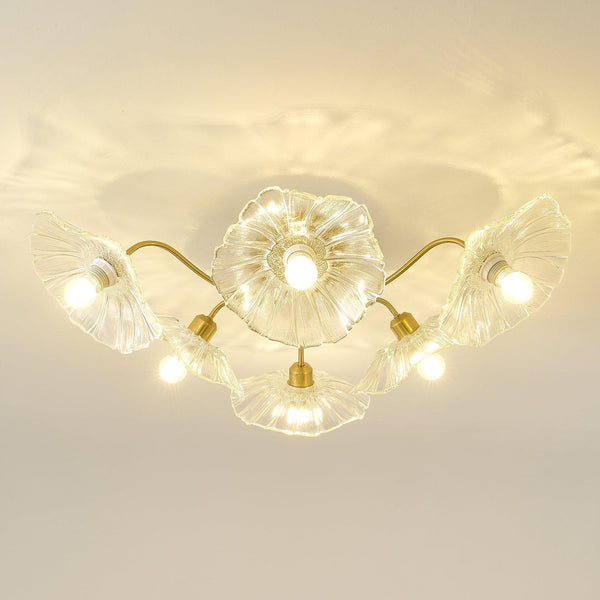 lotus leaf glass semi flush ceiling light copper